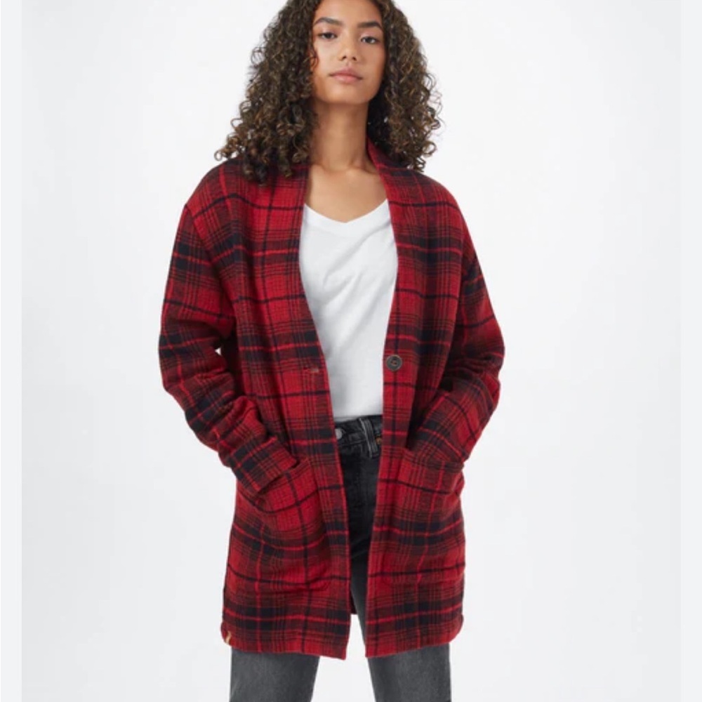 TENTREE Flannel Cocoon Cardigan Red Plaid Size Extra Small